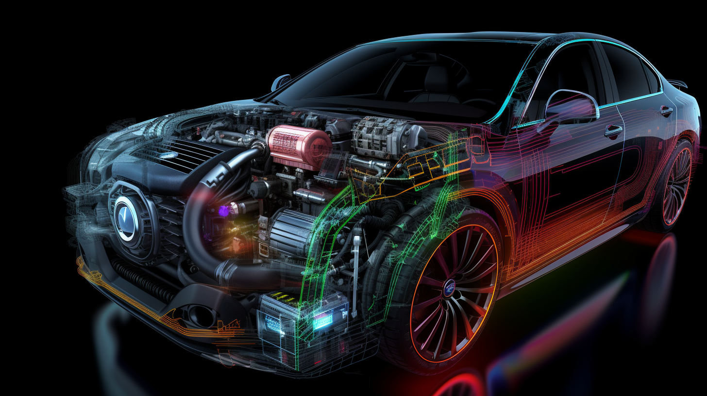graphic of a car with xray hood revealing the engine underneath